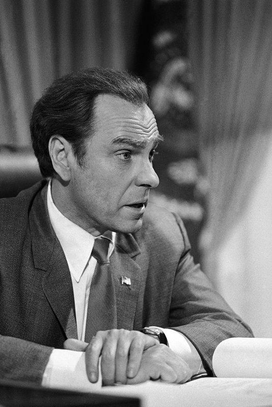 Actor Rip Torn plays Richard Nixon during the filming of "Blind Ambition," an eight-hour film for television on Dec. 8, 1978. (Doug Pizac/File Photo/AP)