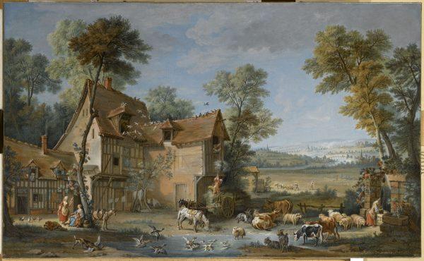 “A Farm, After Jean-Baptiste Oudry,” 1753, by Marie Leszczynska. Oil on canvas. National Museum of the Palace of Versailles and the Trianon, Versailles. (Gerard Blot/Palace of Versailles (RMN-GP))