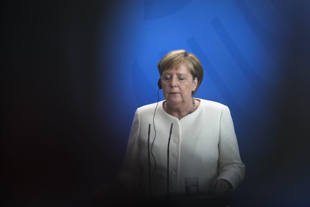 German Chancellor Angela Merkel reacts during a news conference with Danish Prime Minister Mette Frederiksen after a meeting at the chancellery in Berlin, Germany, on July 11, 2019. (Markus Schreiber/AP Photo)