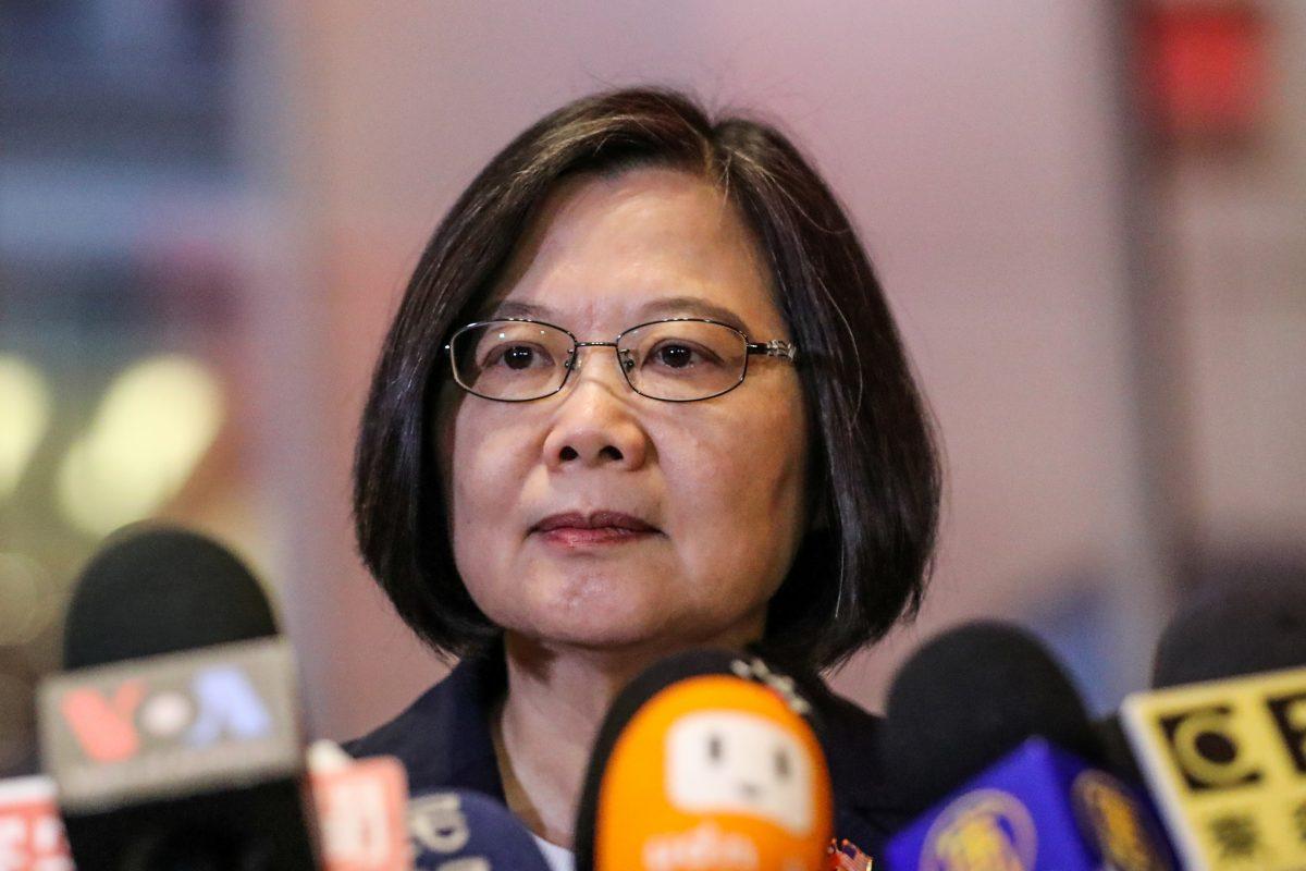 Taiwan President Tsai Ing-wen speaks at Taipei Economic and Cultural Office in New York during her visit to the U.S., in Manhattan, N.Y., on July 11, 2019. (Jeenah Moon/Reuters)