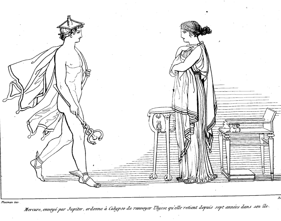 “Hermes Orders Calypso to Release Odysseus,”1810, by John Flaxman. (Public Domain)