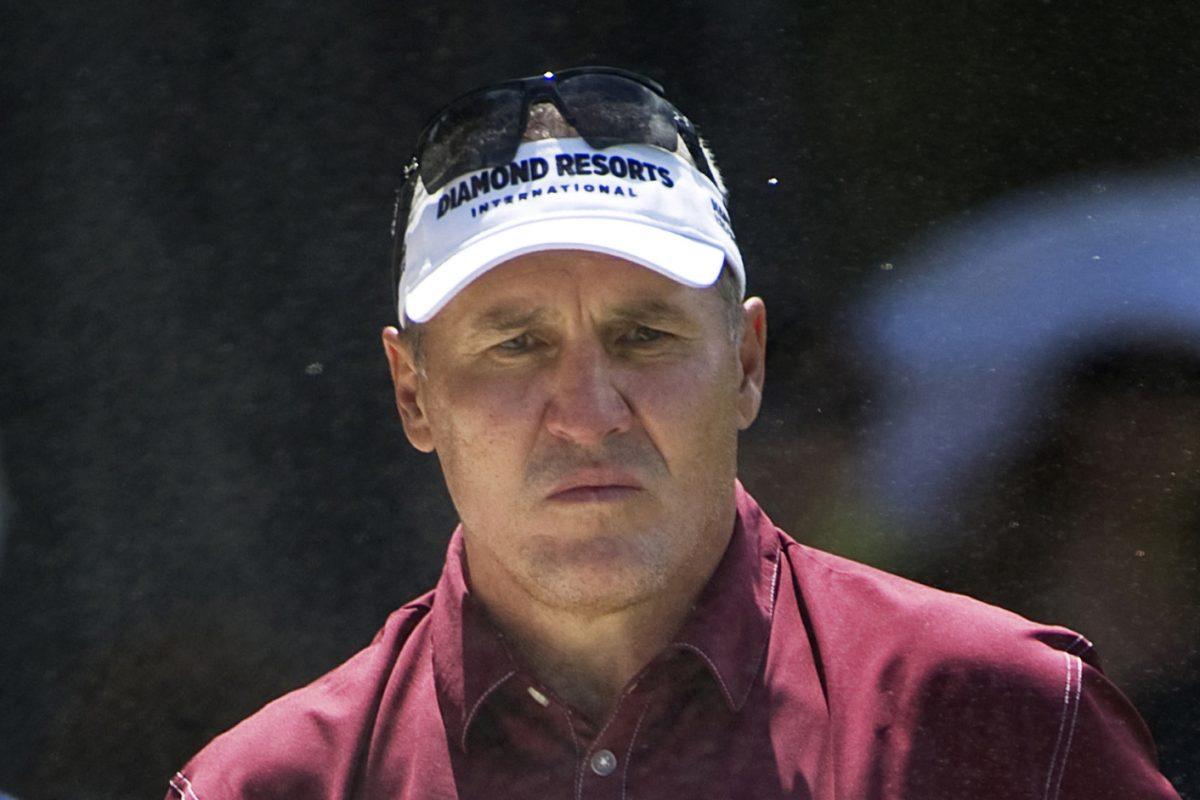 Former Super Bowl hero Mark Rypien plays in the American Century Championship golf tournament in Stateline, Nev. on July 20, 2014. (Hilary Swift/The Reno Gazette-Journal via AP, File)
