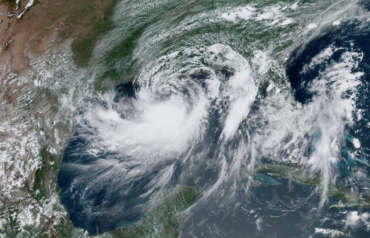 Tropical Storm Barry approaches the coast of Louisiana from the Gulf of Mexico in this July 12, 2019, satellite photo. (NOAA via Reuters)