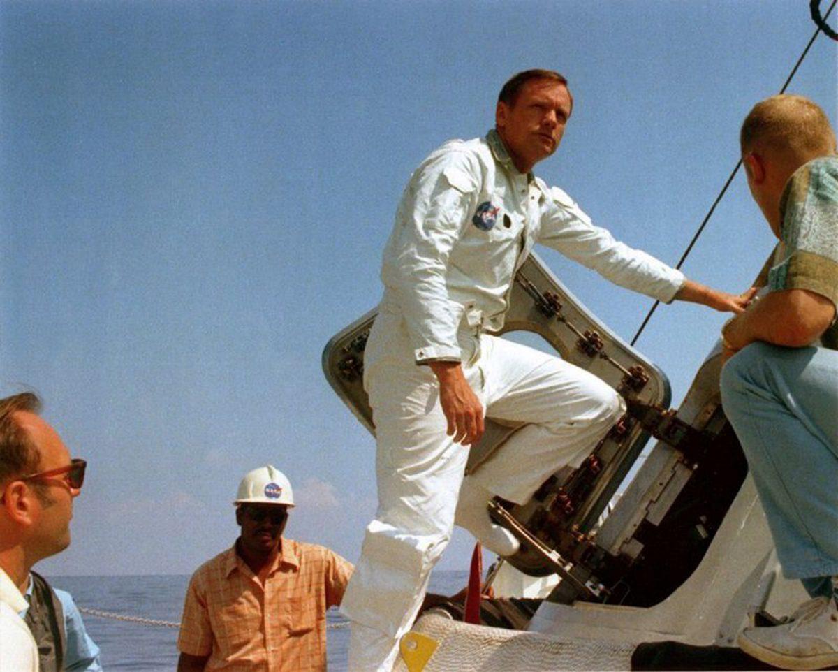 Neil Armstrong and some of the personnel who made the iconic moon landing possible, in “Armstrong.” (Gravitas Ventures)