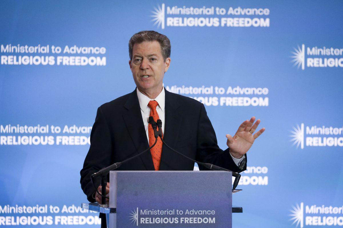 Sam Brownback, U.S. ambassador-at-large for international religious freedom, at the Ministerial to Advance Religious Freedom at the Department of State in Washington on July 16, 2019. (Samira Bouaou/The Epoch Times)