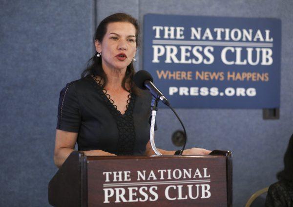 Louisa Greve, member ETAC International Advisory Committee, and Director of External Affairs, Uyghur Human Rights Project, speaks at the National Press Club on Latest Developments in China's On-demand Killing of Prisoners of Conscience for Organs in Washington on July 15, 2019. (Samira Bouaou/The Epoch Times)