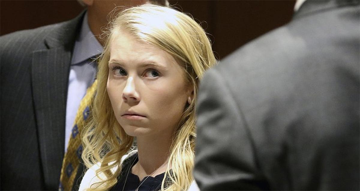 A file photo of former high school Cheerleader Brooke Skylar Richardson, then 19, who was charged with aggravated murder and other offences at the Warren County Courthouse in Lebanon, Ohio, on April 12, 2018. (Cara Owsley/The Cincinnati Enquirer via AP)