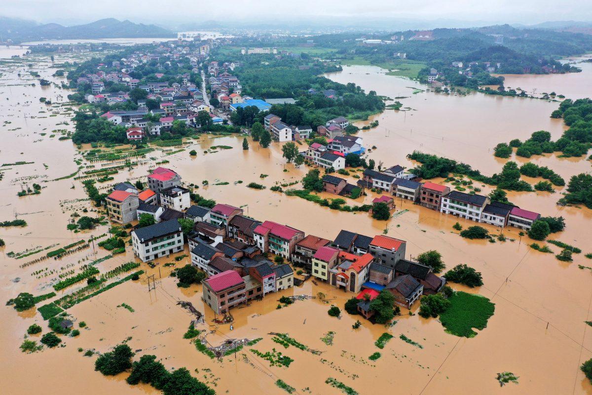  The buildings were submerged after heavy rain caused flooding in Hengyang in central China's Hunan province on July 9, 2019. (STR/AFP/Getty Images)