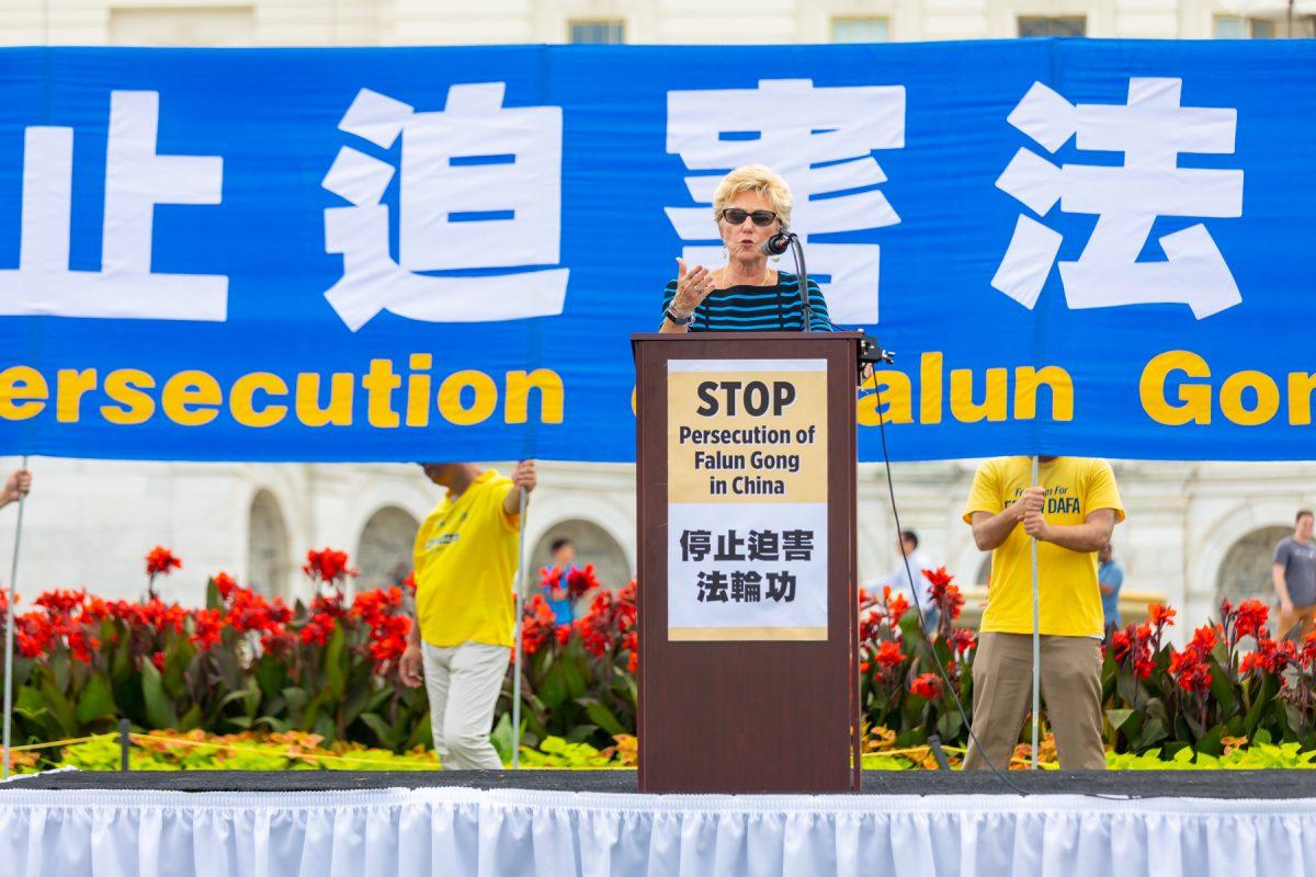 Gayle Manchin, vice chairman of the U.S. Commission on International Religious Freedom, at a rally commemorating the 20th anniversary of the persecution of Falun Gong in China, on the West Lawn of Capitol Hill on July 18, 2019. (Mark Zou/The Epoch Times)