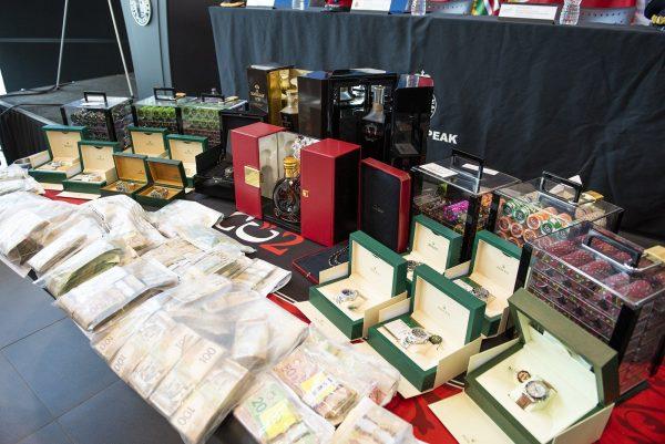 A portion of the Figliomeni crime family's seized possessions are displayed at a media conference organized by the York Regional Police on July 18, 2019. (York Regional Police)
