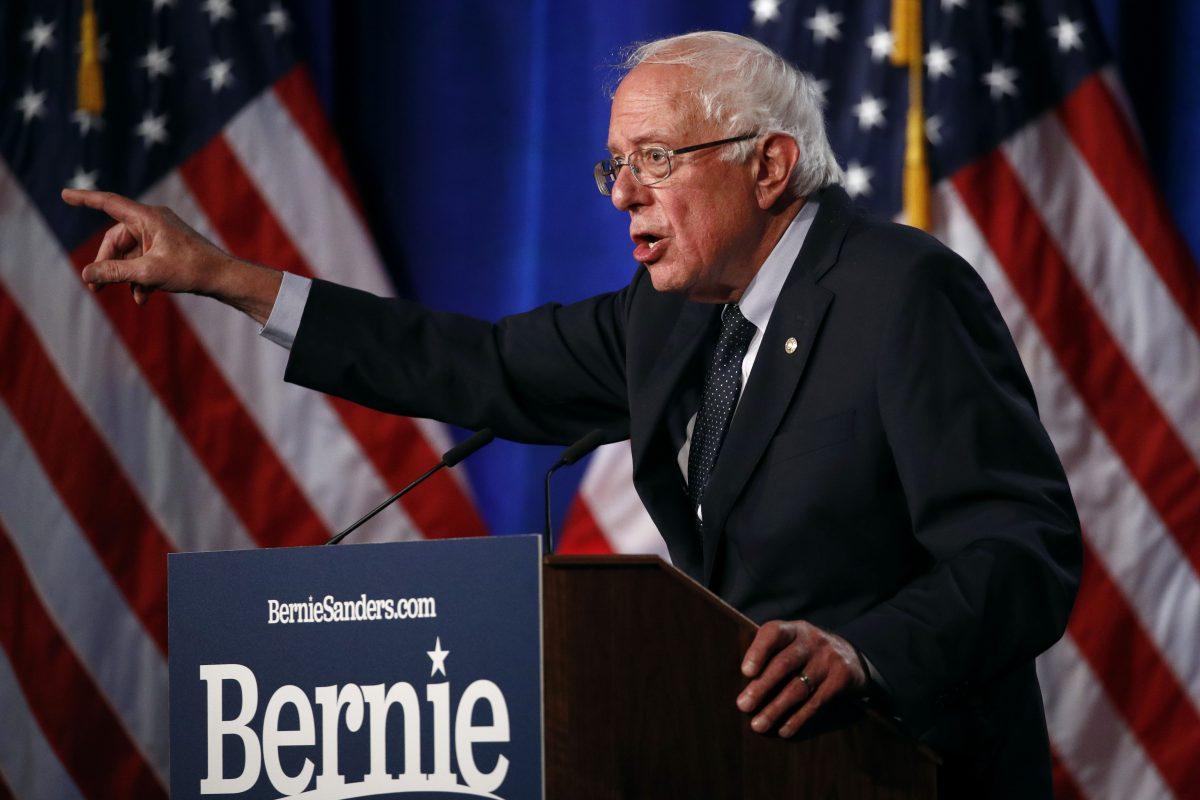 Democratic presidential candidate Sen. Bernie Sanders (I-Vt.) speaks at George Washington University in Washington on July 17, 2019. (Patrick Semansky/AP Photo)