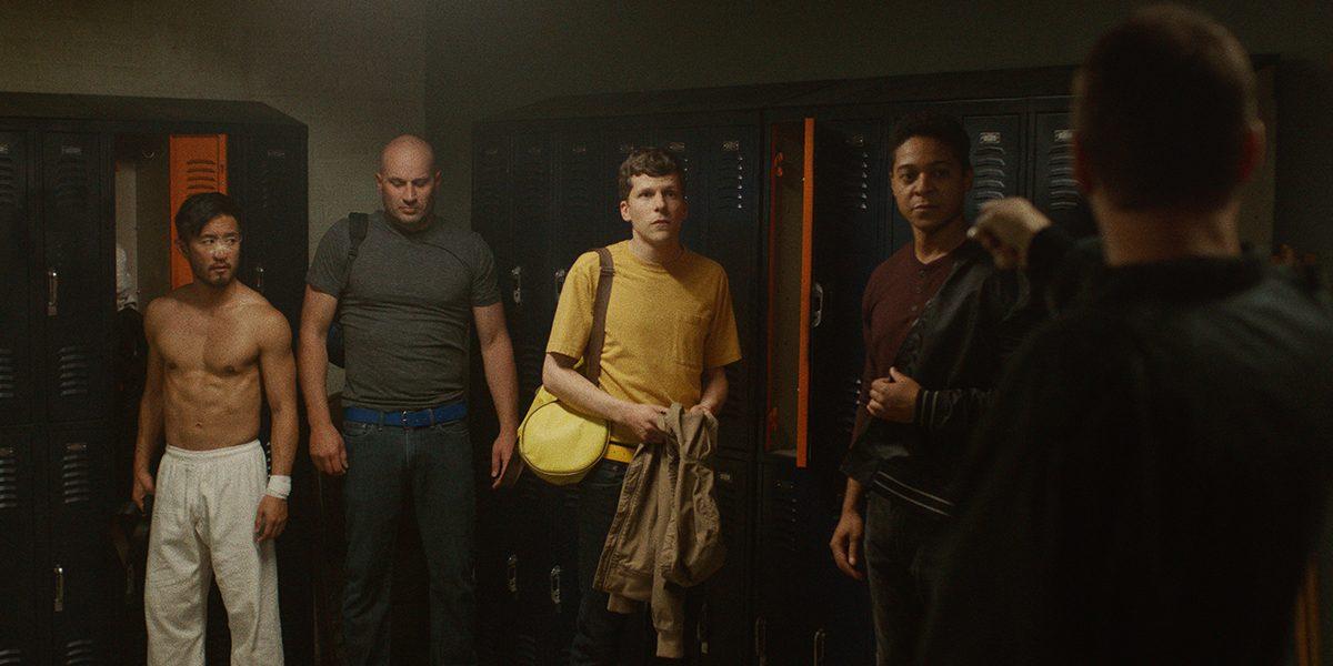 Casey (Jesse Eisenberg, C) joins a new class of successful karate students, in “The Art of Self-Defense.” (Bleeker Street)
