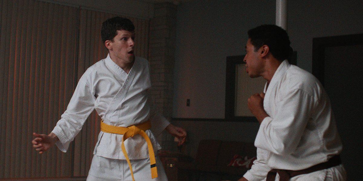 Jesse Eisenberg (L) and Phillip Andre Botello in “The Art of Self-Defense.” (Bleeker Street)
