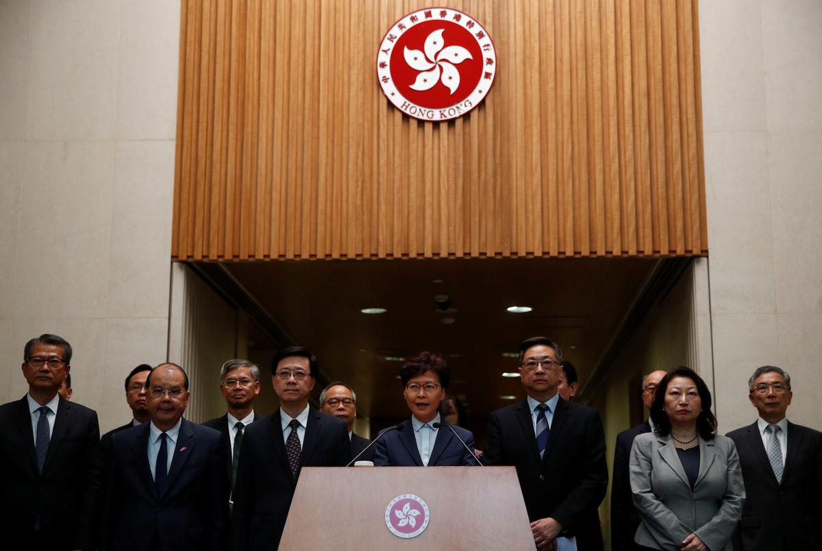 Hong Kong Chief Executive Carrie Lam holds a news conference in Hong Kong, China on July 22, 2019. (Edgar Su/Reuters)