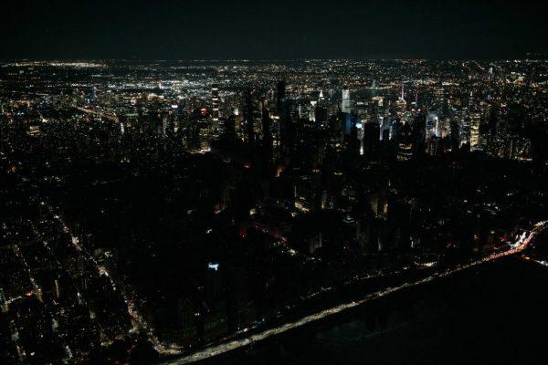 A large section of Manhattan's Upper West Side and Midtown neighborhoods sit coated in darkness during a partial blackout in the Manhattan borough of New York City on July 13, 2019. (Scott Heins/Getty Images)