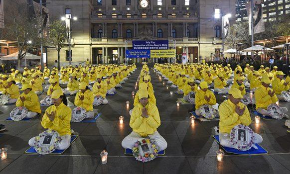 In Sydney, Australia, Falun Gong practitioners mark 20 years of brutal persecution of their faith by the communist Chinese regime on July 19, 2019. (The Epoch Times)