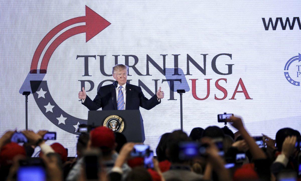 President Donald Trump speaks at the Turning Point USA Teen Student Action Summit in Washington on July 23, 2019. (Samira Bouaou/The Epoch Times)