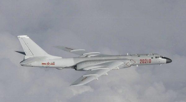 This image released by Joint Staff, Ministry of Defense, shows a Chinese H-6 bomber which they said were flying near the Sea of Japan on July 23, 2019. (Joint Staff, Ministry of Defense via AP)