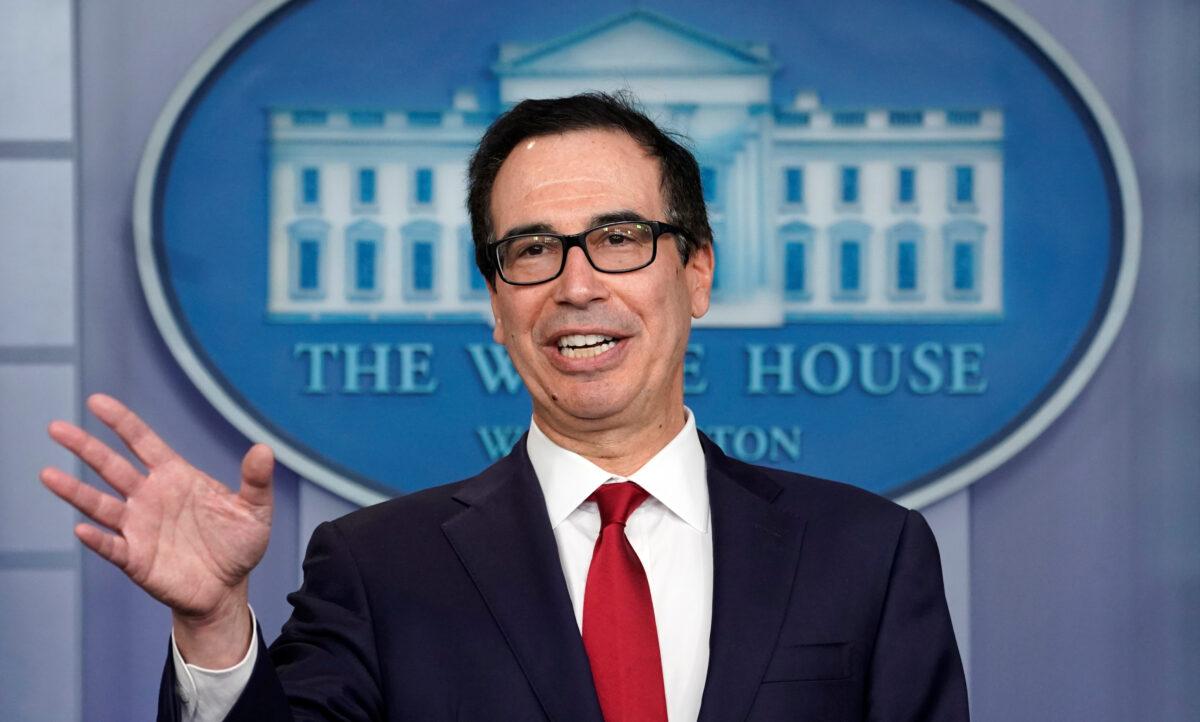 Treasury Secretary Steven Mnuchin gives a briefing on cryptocurrency at the White House in Washington, on July 15, 2019. (Kevin Lamarque/Reuters)