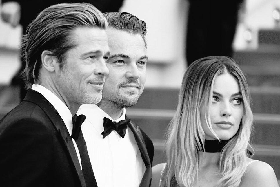 Brad Pitt (L), Leonardo DiCaprio, and Margot Robbie at an event for “Once Upon a Time in Hollywood.” (Andrew Cooper/Sony Pictures Entertainment)