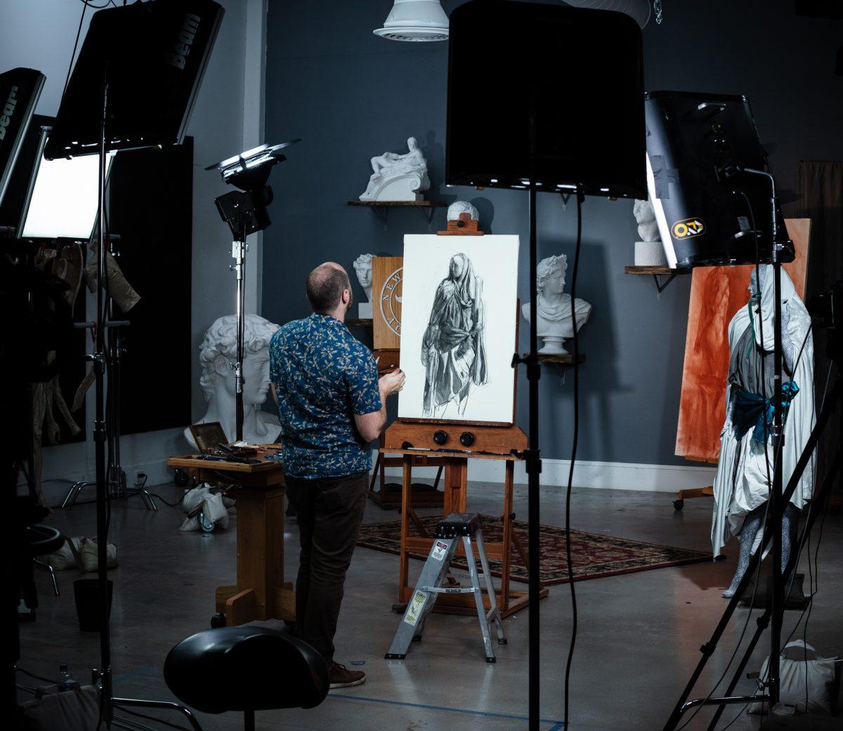 New Masters Academy, shooting a video of art instructor Iliya Mirochnik at work. (New Masters Academy)