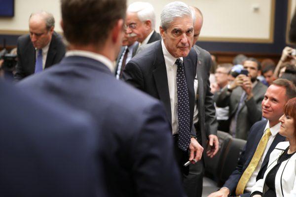 Former U.S. special counsel Robert Mueller leaves after testifying before the House Intelligence Committee about his report on Russian interference in the 2016 presidential election, in Washington on July 24, 2019. (Chip Somodevilla/Getty Images)