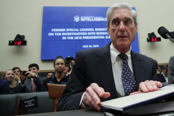 Former Special Counsel Robert Mueller waits to testify before the House Intelligence Committee about his report on Russian interference in the 2016 presidential election in the Rayburn House Office Building in Washington on July 24, 2019. (Alex Wong/Getty Images)