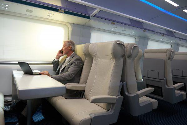 All passengers get reclining leather seats, free onboard WiFi, and power and USB outlets at every seat. (Courtesy of Virgin Trains)