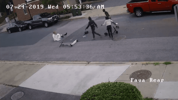 Baltimore Police Department footage shows an elderly man being brutally assaulted and robbed by a group of three young suspects in the morning hours of July 24, 2019. (screenshot/Baltimore Police Department)