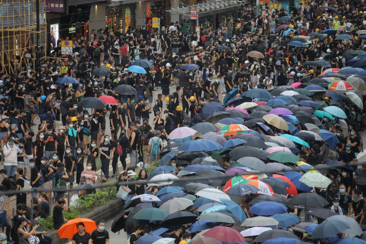 Protesters take part in a demonstration against a controversial extradition bill in Hong Kong on July 28, 2019. (Vivek Prakash/AFP/Getty Images)