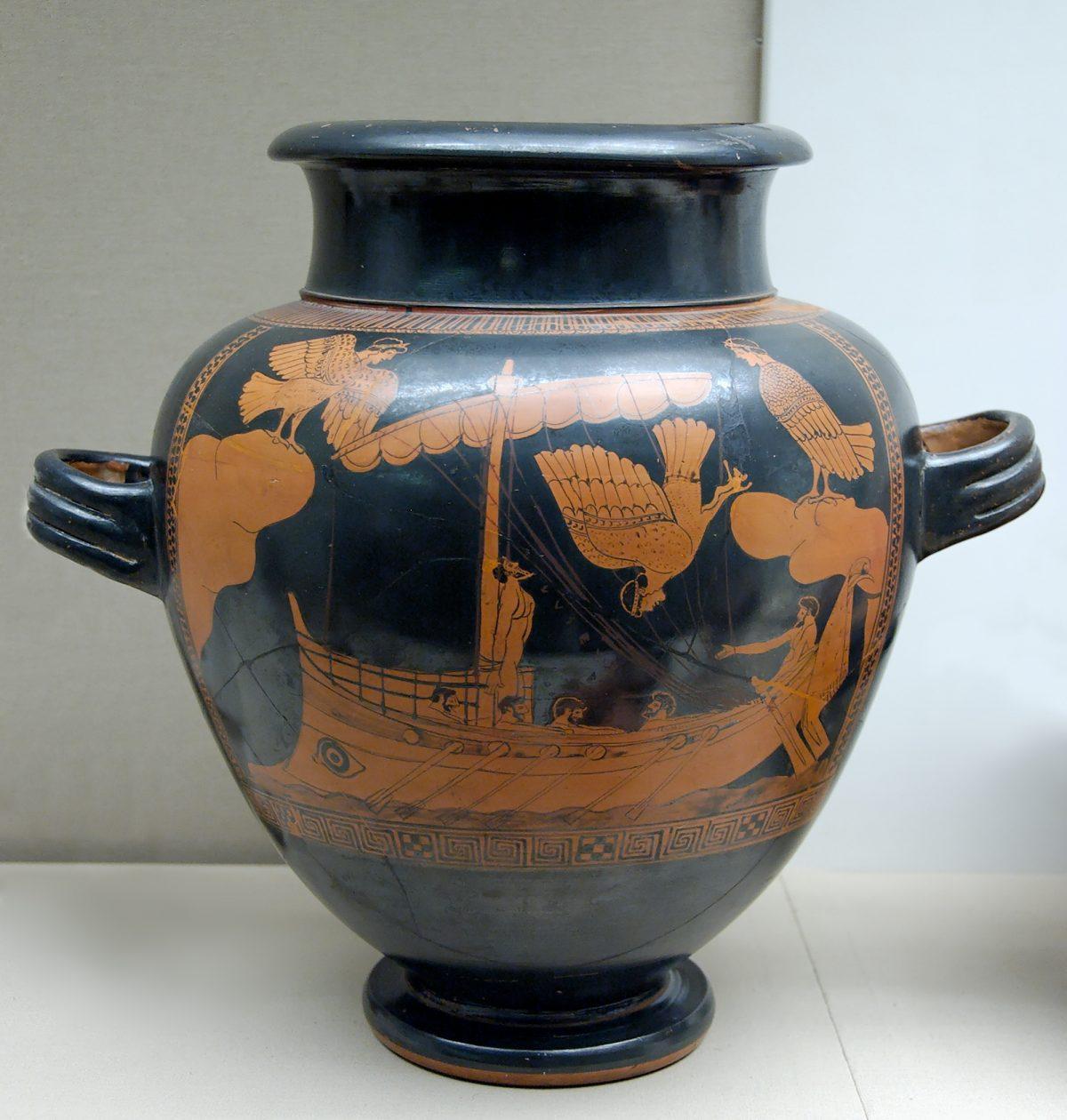 “The Siren Vase,” fifth century B.C., by the Siren Painter; Vulci, Greece. Earthenware, height: 13 ¾ inches. British Museum, London. (CC BY-NC-SA 4.0)