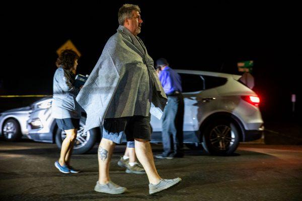 Edward Jacobucci, an evacuee, leaves the scene of the deadly Gilroy Garlic Festival shooting in Gilroy, California on July 28, 2019. (Philip Pacheco/AFP/Getty Images)