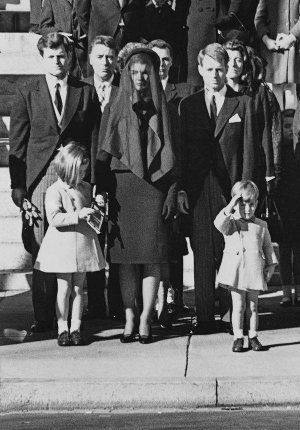Members of the Kennedy family at the funeral of assassinated President John F. Kennedy in Washington on Nov. 25, 1963. From left: Senator Edward Kennedy, Caroline Kennedy (aged 6), Jackie Kennedy (1929–1994), Attorney General Robert Kennedy, and John Kennedy (1960–1999) (aged 3). (Keystone/Getty Images)