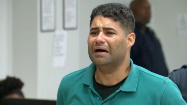 Juan Rodriguez sobs as he pleads not guilty to killing his one-year-old twins in New York on July 27, 2019. (Video screenshot/CNN)