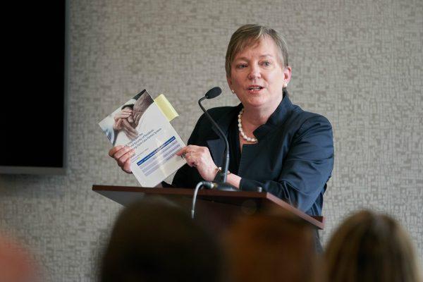 Justice Eileen E. Gillese, Commissioner of the Public Inquiry into the Safety and Security of Residents in the Long-Term Care Homes System delivers her report in Woodstock, ON., July 31, 2019. (Geoff Robins/The Canadian Press)