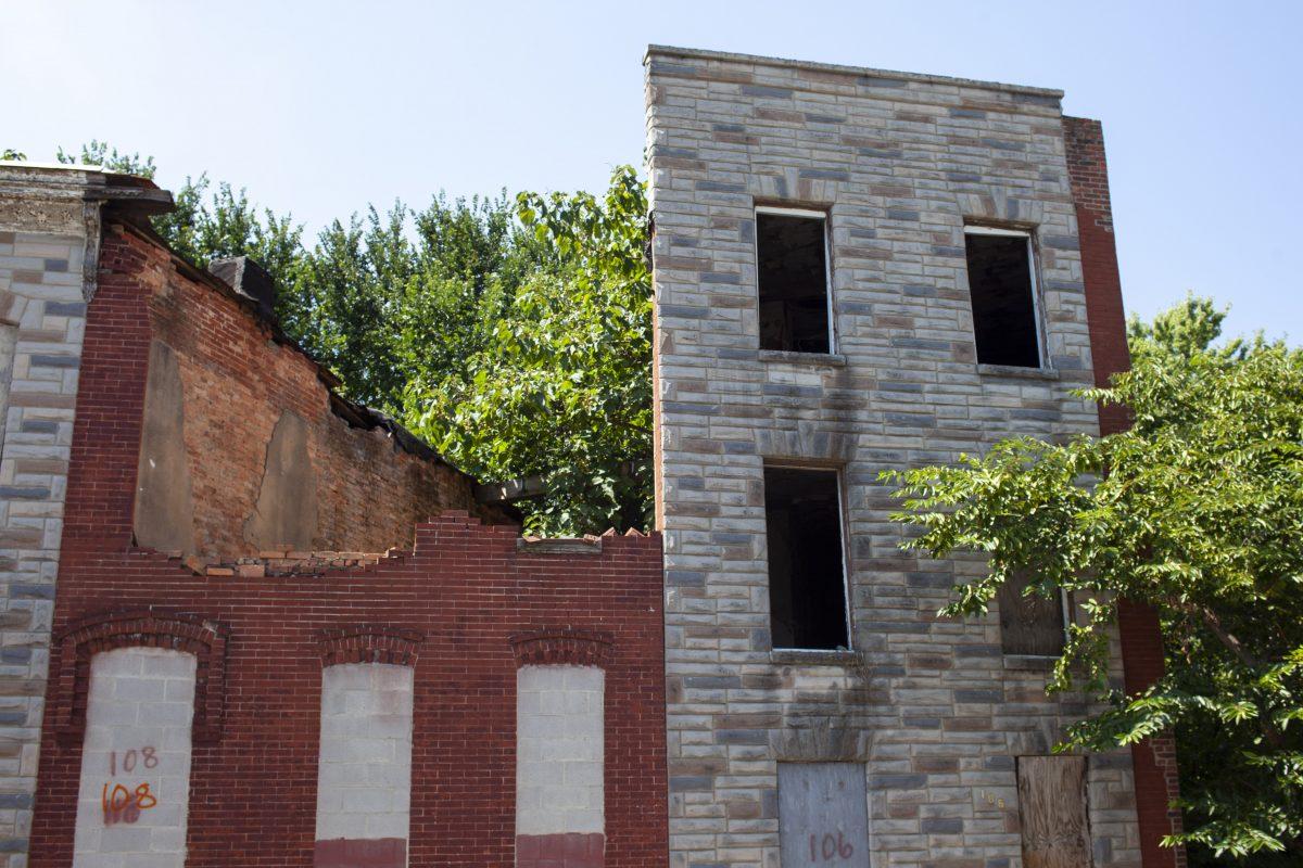 Buildings on a street in west Baltimore, Md., on July 30, 2019. (Petr Svab/The Epoch Times)