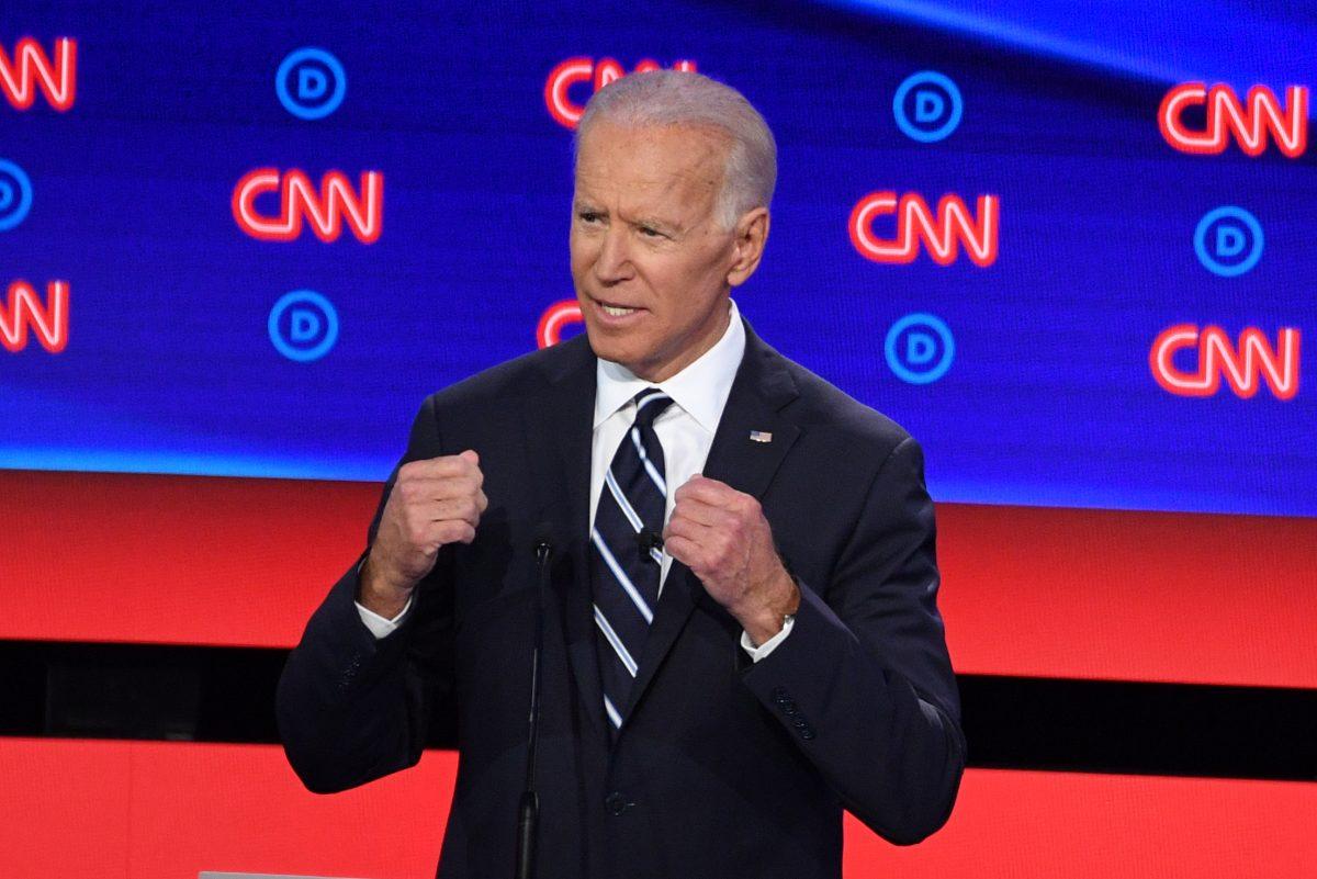 Democratic presidential hopeful and former Vice President Joe Biden speaks during the second round of the second Democratic primary debate of the 2020 presidential campaign season hosted by CNN at the Fox Theatre in Detroit, Mich., on July 31, 2019. (Jim Watson/AFP/Getty Images)