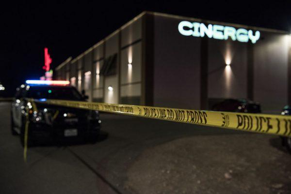 Police cars and tape block off a crime scene outside the Cinergy Odessa movie theater where a gunman was shot and killed on Aug. 31, 2019, in Midland, Texas. (Cengiz Yar/Getty Images)