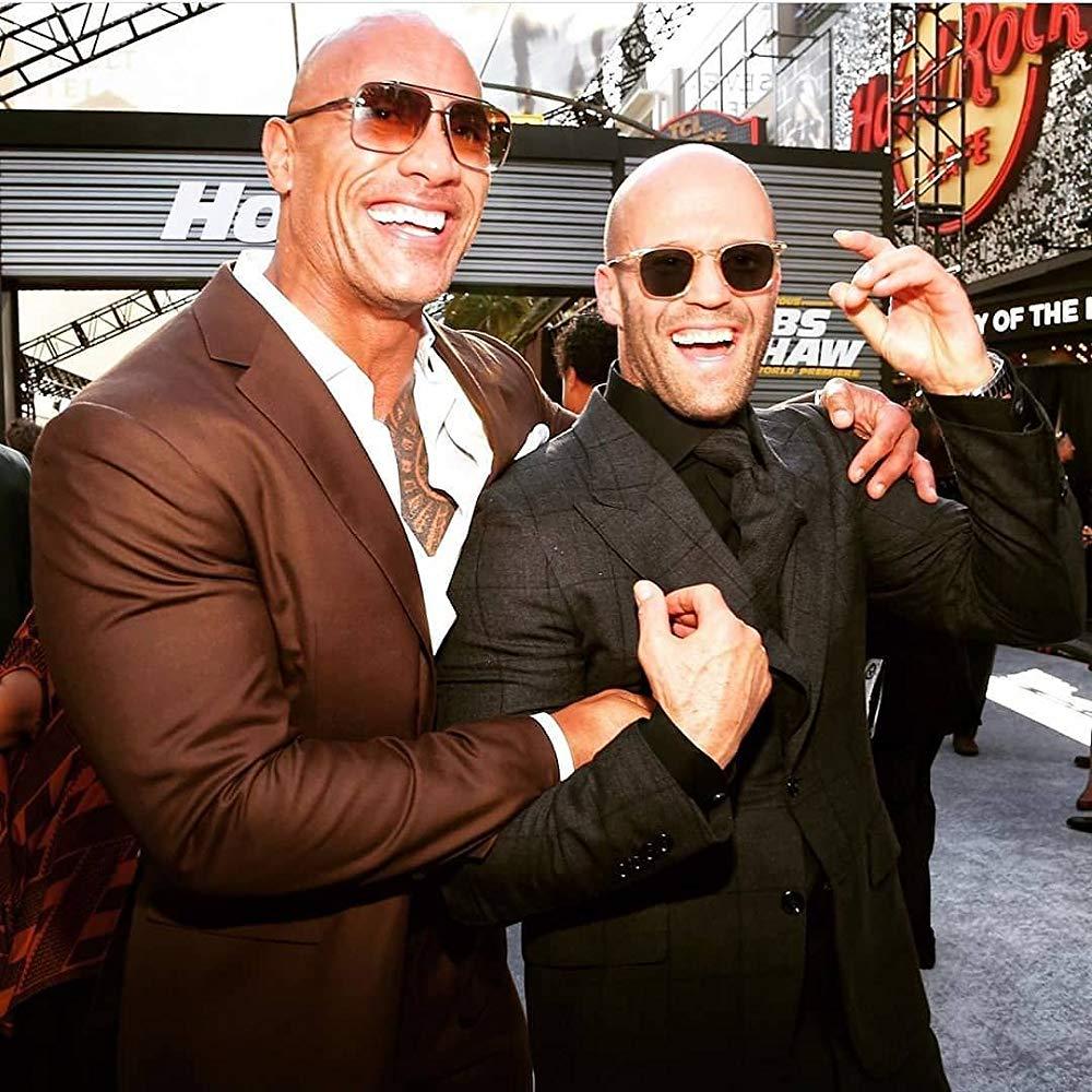 Dwayne Johnson (L) and Jason Statham at an event for “Fast & Furious Presents: Hobbs & Shaw.” (Universal Pictures)