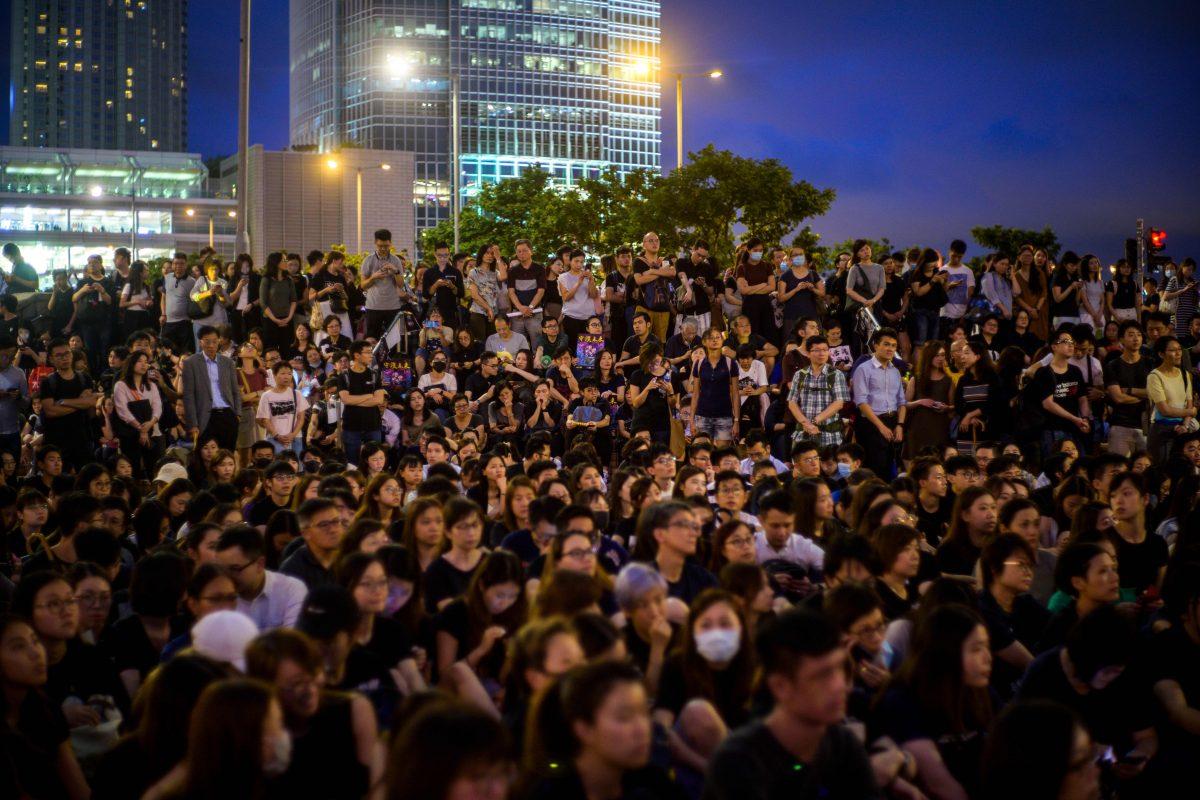 Members of the territory's medical sector attend a protest in the latest opposition to a planned extradition law in Edinburgh Place, Hong Kong, on Aug. 2, 2019. (Anthony Wallace/AFP/Getty Images)