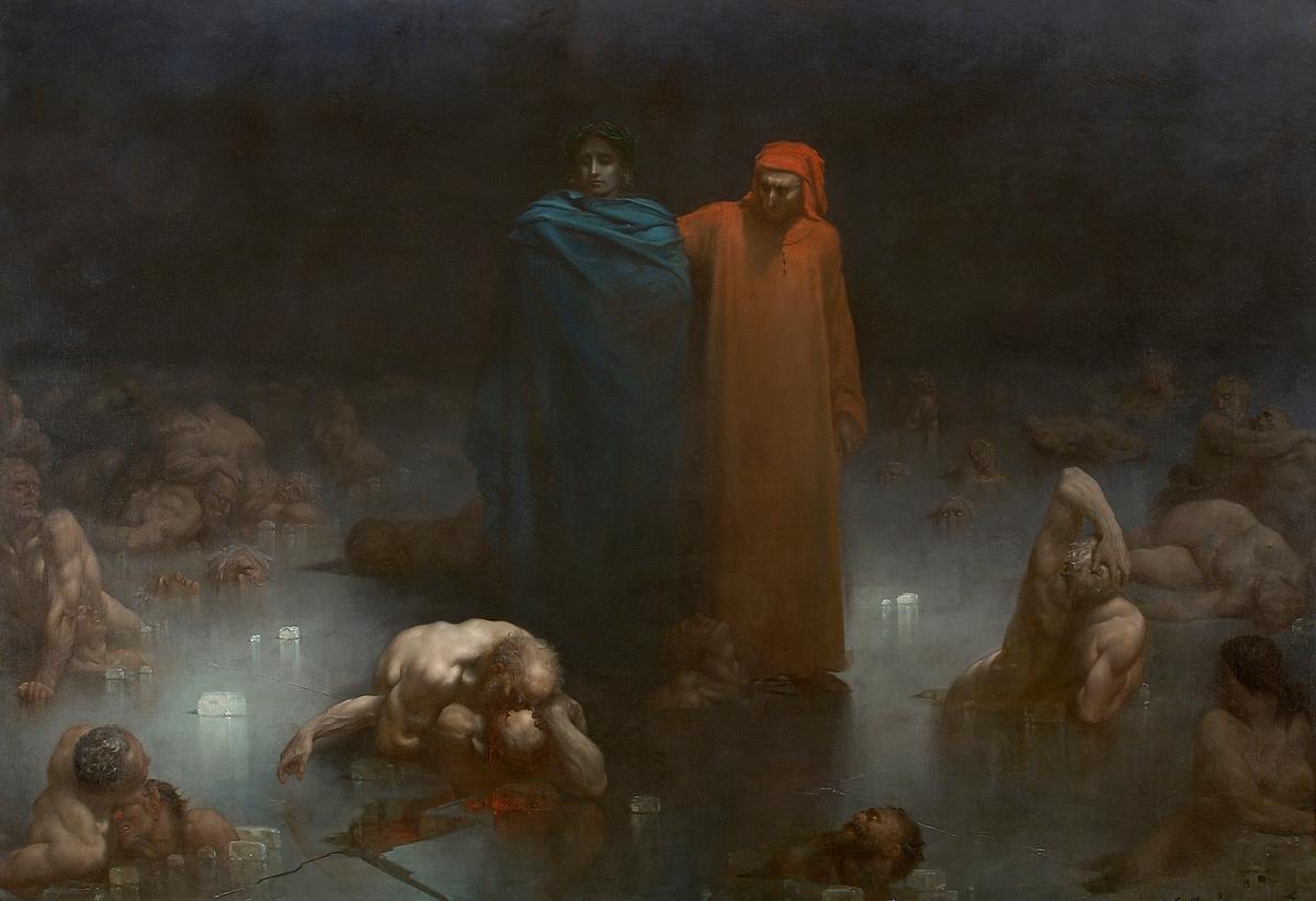 “Dante and Virgil in the Ninth Circle of Hell,” 1861, by Gustave Doré. Oil on canvas. Brou Museum, France. (Public Domain)