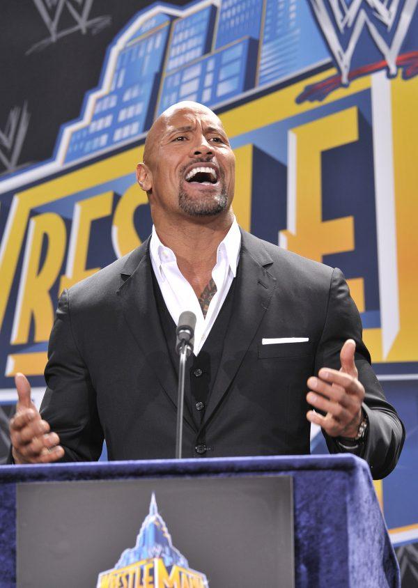 Dwayne "The Rock" Johnson attends a press conference to announce that MetLife Stadium will host WWE Wrestlemania in East Rutherford, New Jersey, on Feb. 16, 2012. (Michael N. Todaro/Getty Images)