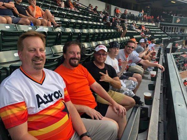 Trump supporters at the Baltimore Orioles game before dropping their Trump 2020 "Keep America Great" banner at Camden Yards in Baltimore, My. on August 1, 2019. (Courtesy of Dion Cini)
