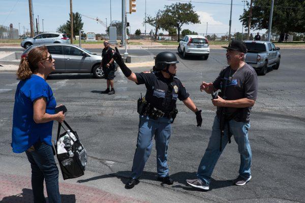 Law enforcement officers responding to an active shotoer situation at a Walmart near the Cielo Vista Mall in El Paso, Texas on Aug. 3, 2019. (Joel Angel Juarez/AFP/Getty Images)