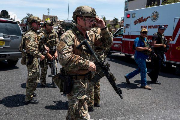Law enforcement officers responding to an active shooter situation at a Walmart near the Cielo Vista Mall in El Paso, Texas on Aug. 3, 2019. (Joel Angel Juarez/AFP/Getty Images)