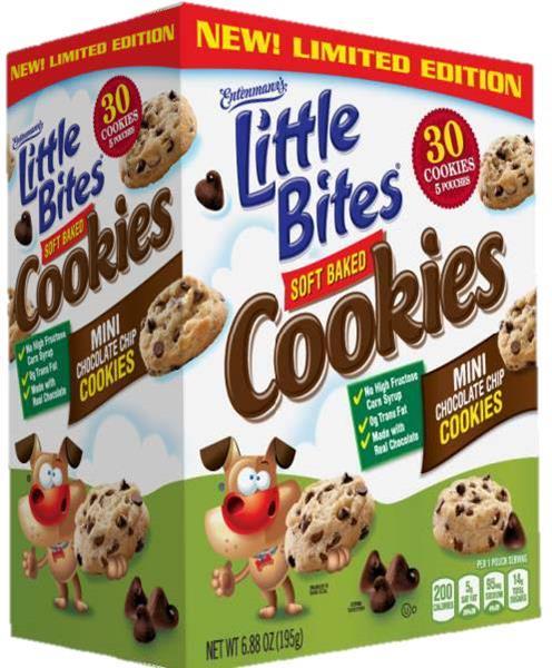 Entenmann’s Little Bites Soft Baked Cookies (5 pack Mini Chocolate Chip variety) were recalled because bags contained pieces of plastic. (Bimbo Bakeries USA)