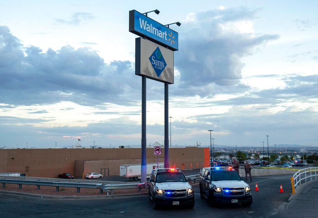 Texas state police cars block the access to the Walmart store in the aftermath of a mass shooting in El Paso, Texas, on Aug. 3, 2019. (Andres Leighton/AP Photo)