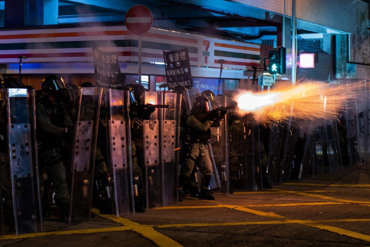 Riot police fire tear gas in the Tsim Sha Tsui district, in Hong Kong, on Aug. 03, 2019. (Billy H.C. Kwok/Getty Images)