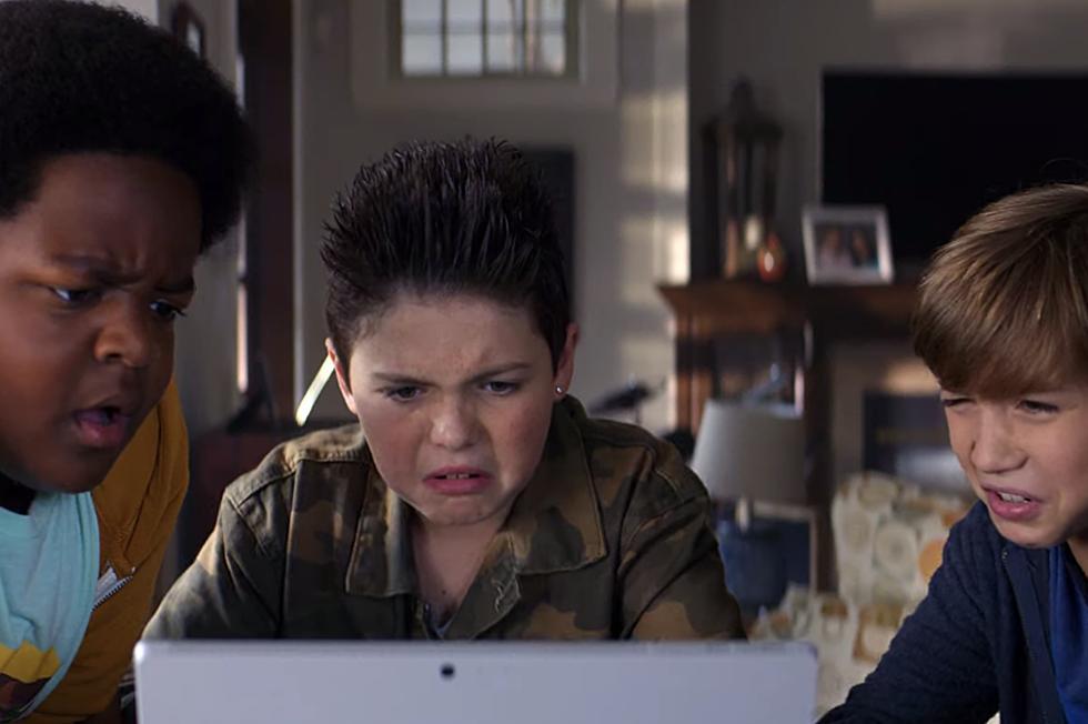 (L–R) Keith L. Williams, Brady Noon, and Jacob Tremblay freak out at accidentally looking at porn, in "Good Boys." (Universal Pictures)