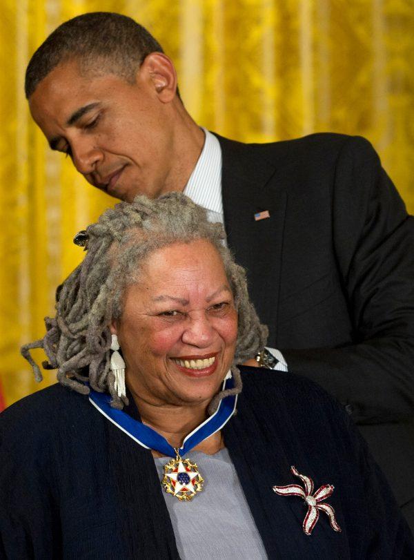 President Barack Obama awards author Toni Morrison with a Medal of Freedom, during a ceremony in the East Room of the White House in Washington, on May 29, 2012. (Carolyn Kaster, File/AP Photo)